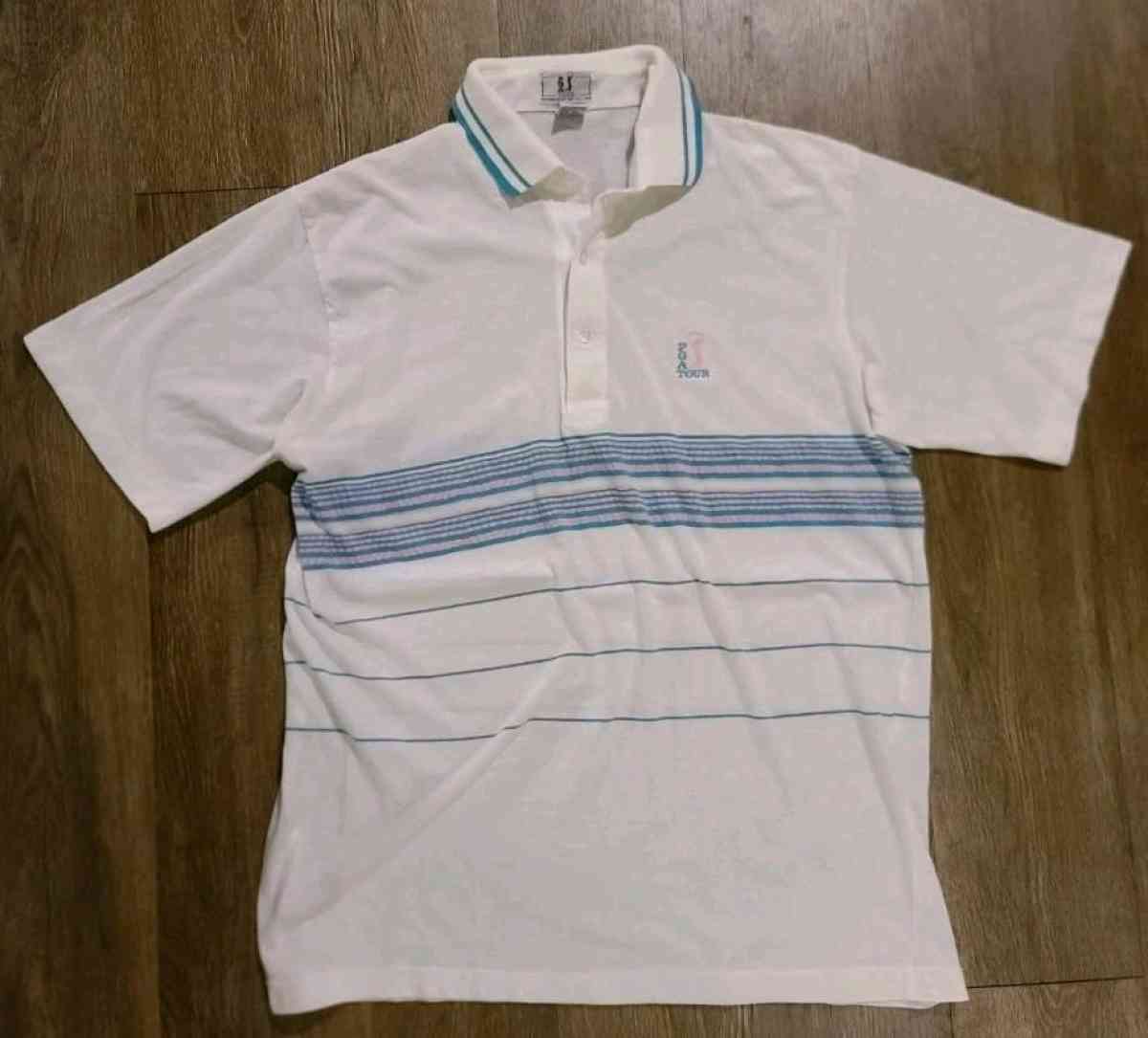 Vintage 80s PGA Tour Ram Golf Mens Striped 3 Button Polo Siz - Morrisville, North Carolina