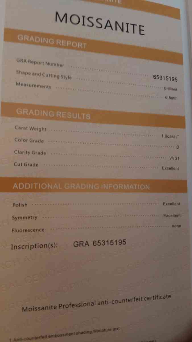 1ct VVS1 D brilliant moissanite certified - Knoxville, Tennessee - FleaMarketBay