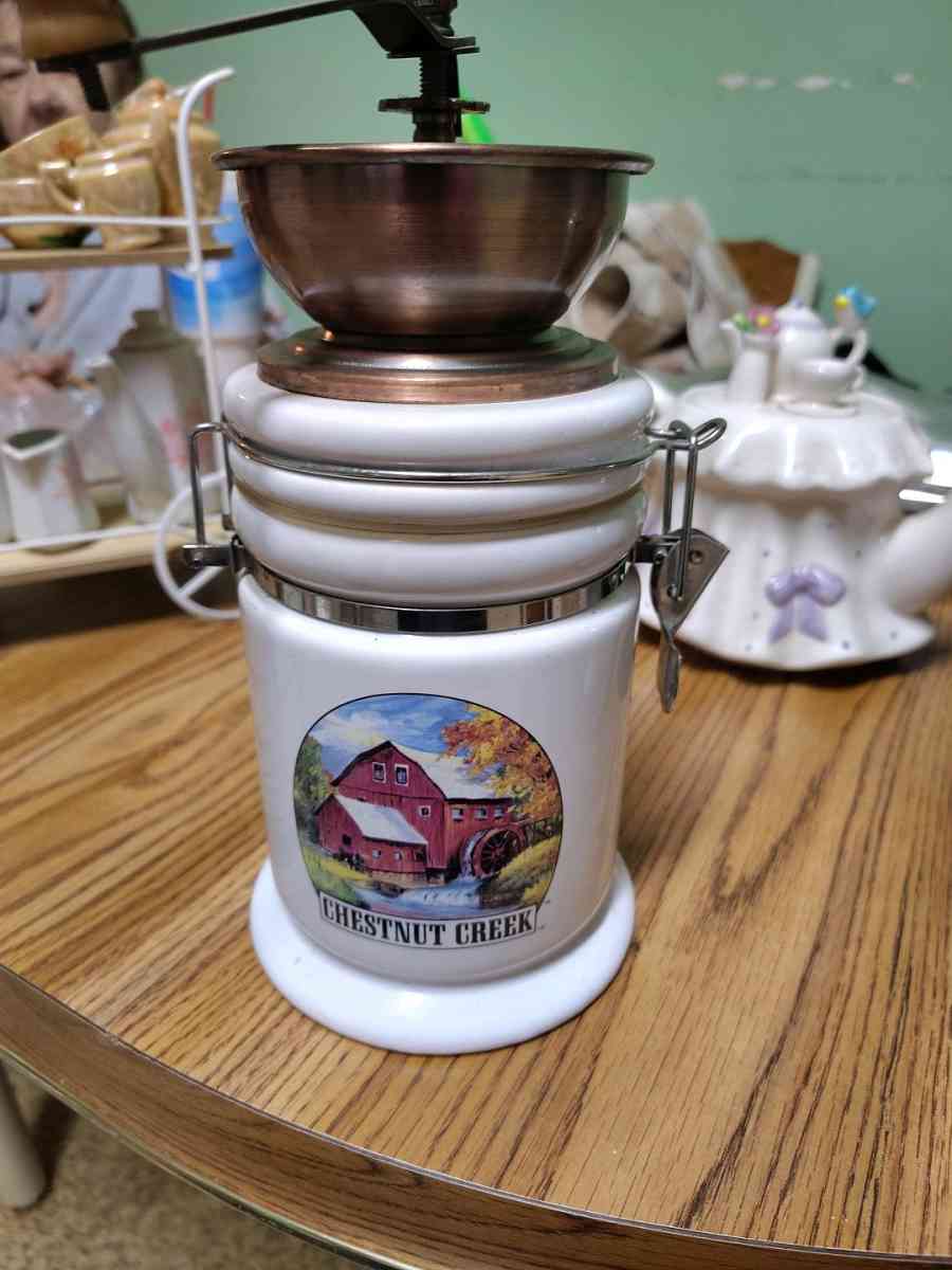 tea time teacart coffee grinder 2 tea pots and a musical jar - Saint Joseph, Missouri - FleaMarketBay