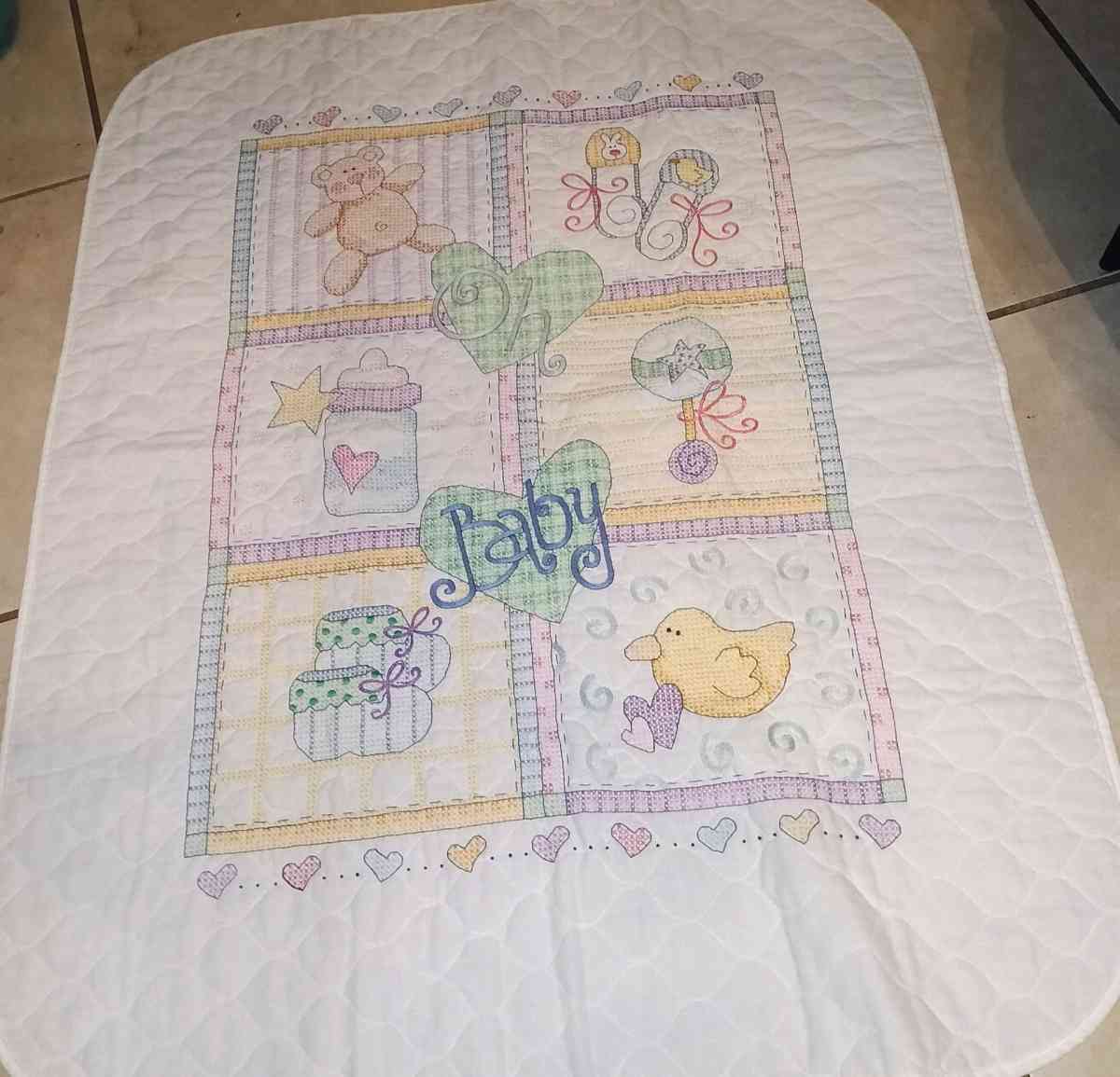 Baby Squares Quilt crossstitch blanket - Spring, Texas - FleaMarketBay
