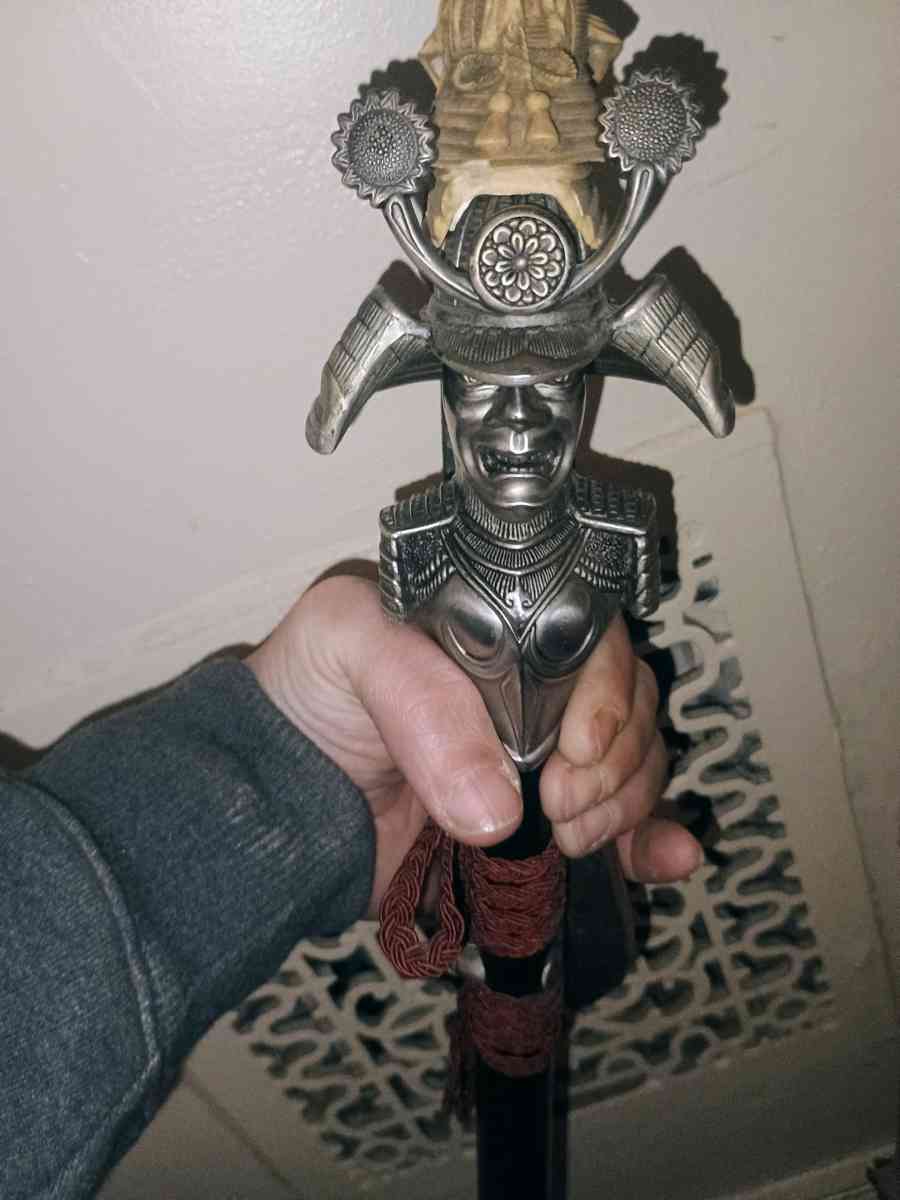 samurai with ivory hand samurai helmet hilt double edge sword