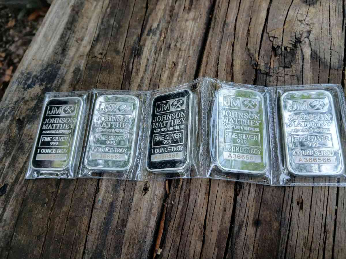 Lot of 5 1 Troy Ounce Johnson Matthey Siver Bars - Milton, Florida