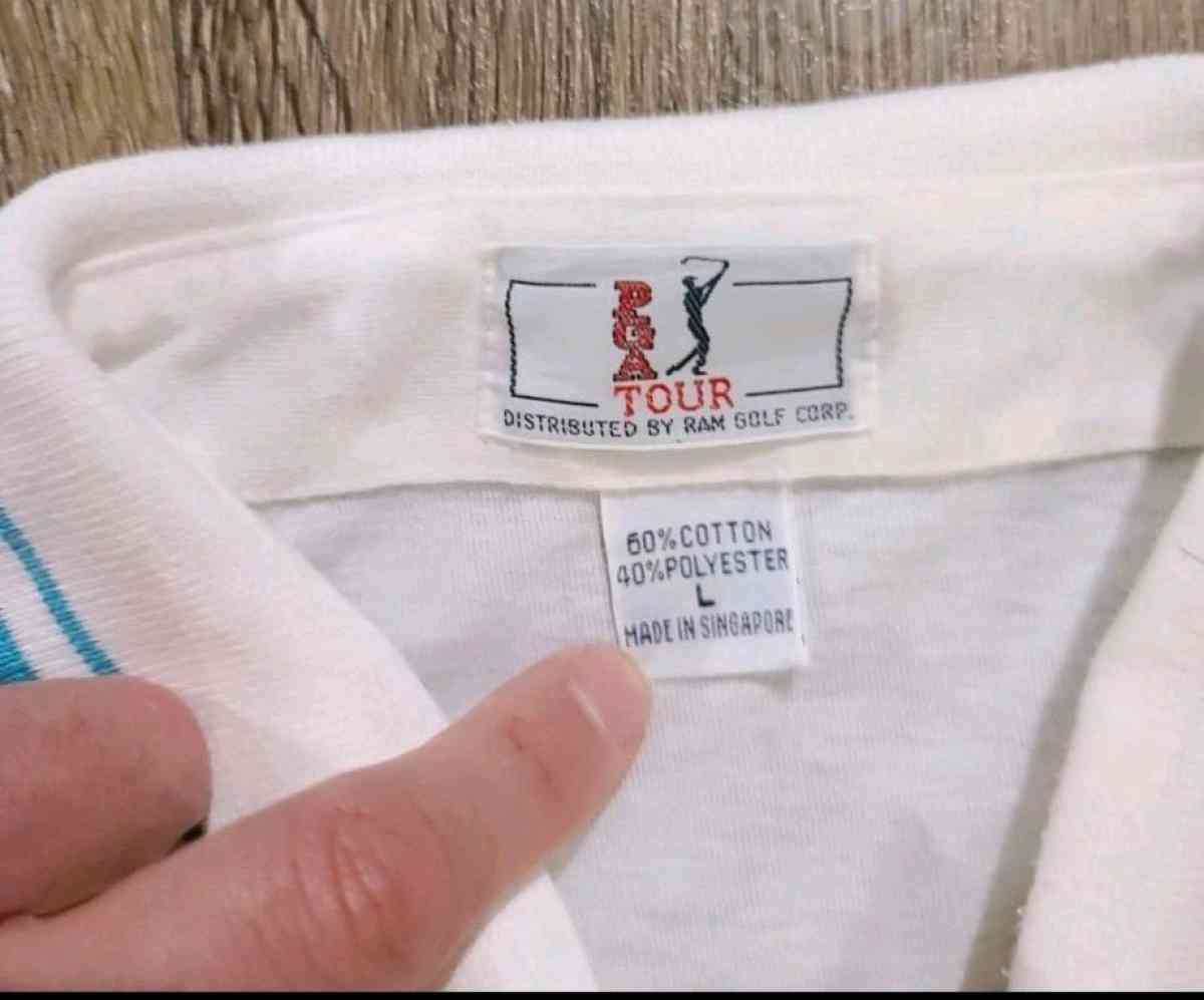 Vintage 80s PGA Tour Ram Golf Mens Striped 3 Button Polo Siz - Morrisville, North Carolina - FleaMarketBay