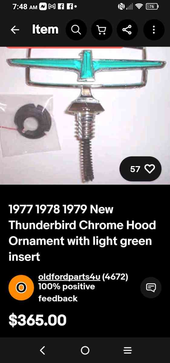 Vintage 77 Ford Thunderbird emblem - Sidman, Pennsylvania - FleaMarketBay