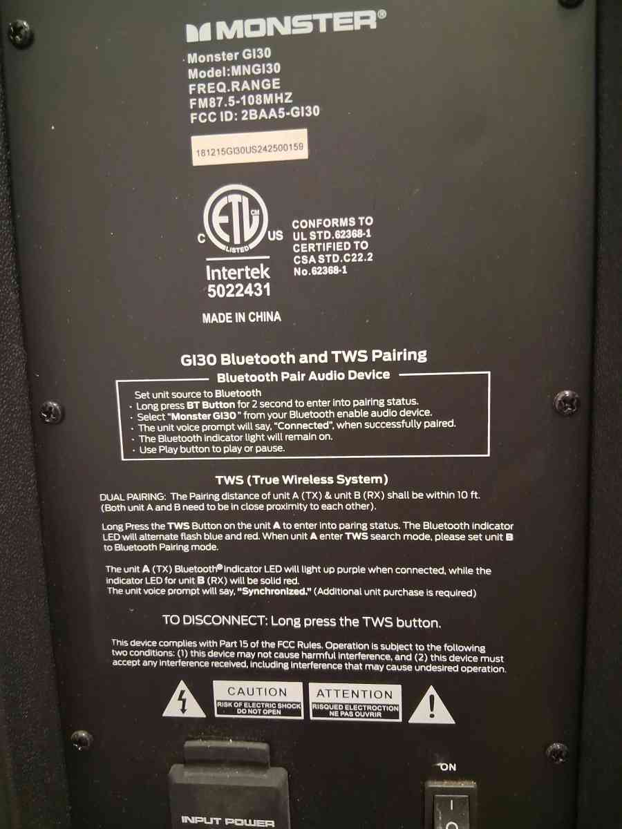 MONSTER G130 Bluetooth speaker 5ft tall - Elk Grove, California - FleaMarketBay