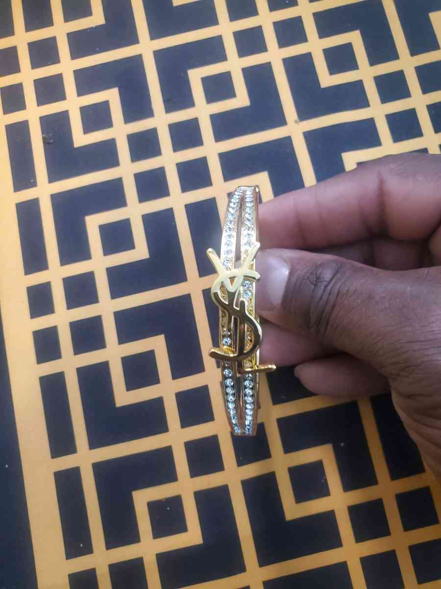 Saint Laurent Gold and Silver Crystal Bracelet