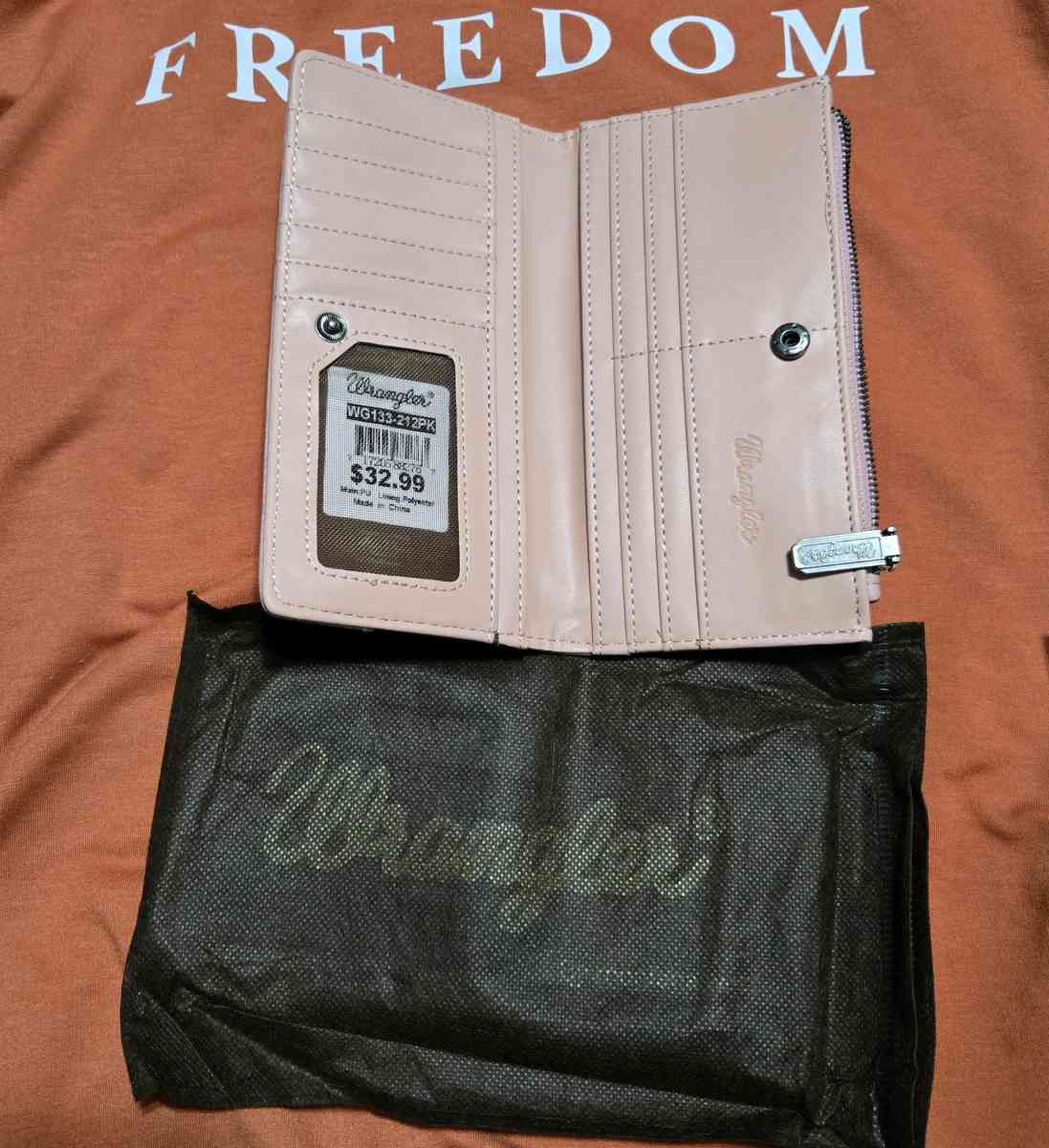 Wrangler Cow Print BiFold Wallet in Pink Cow print - Moran, Kansas - FleaMarketBay