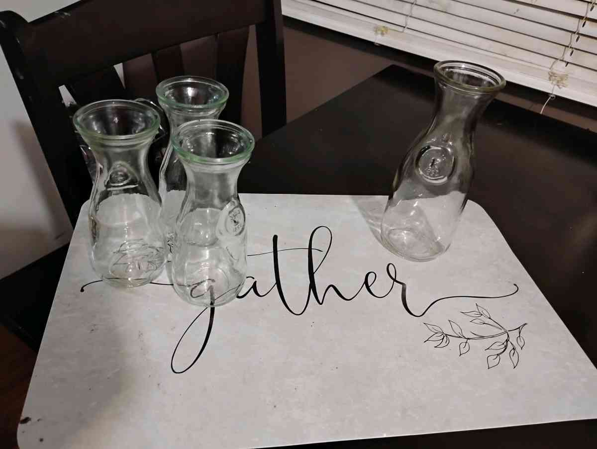 Vintage Paul Masson glass carafes or milk bottles Set of 4