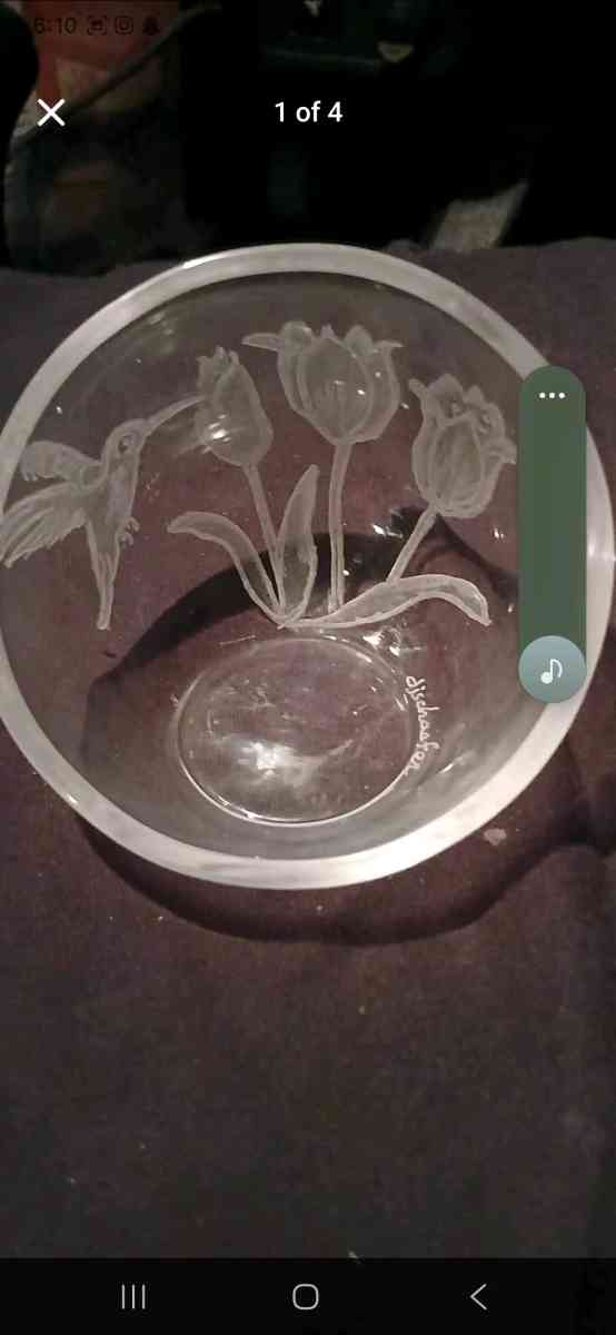 teleflora glass bowl with frosted etched tulips signed - Addy, Washington