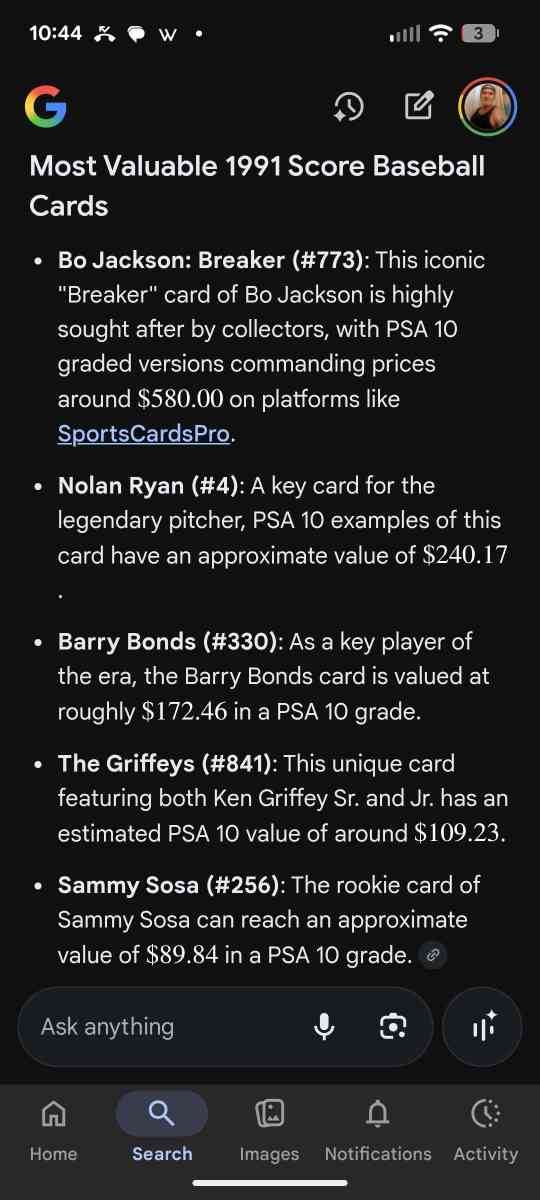 Sheet of 9 most valuable cards in set  Bo Jackson Breaker - Spring Hill, Florida - FleaMarketBay