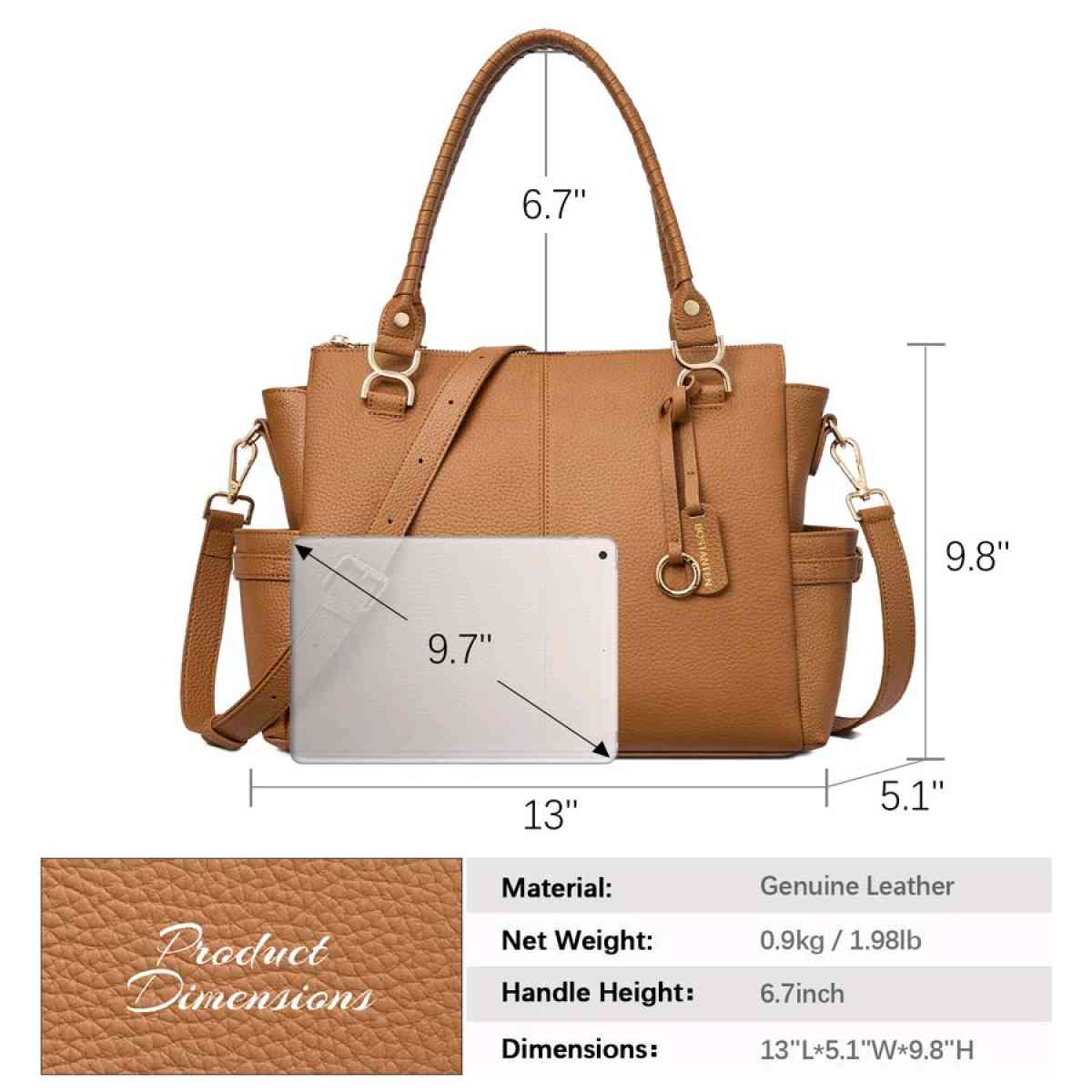 Nevin Genuine Pebbled Leather Everyday Carryall Tote - Charlotte, North Carolina - FleaMarketBay