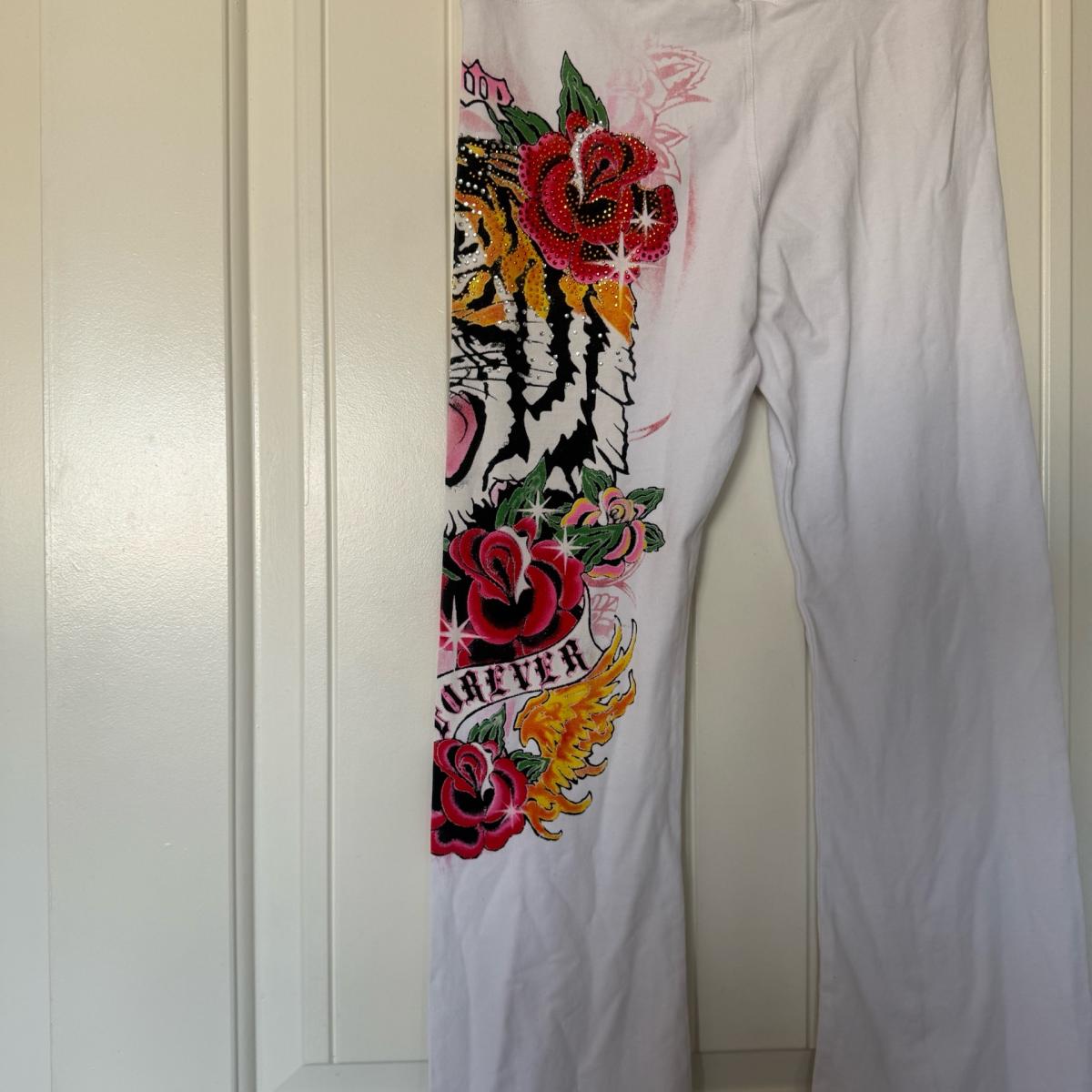 Brand New Y2K TattooInspired White Flare Pants  Rhinestone - Adelanto, California - FleaMarketBay