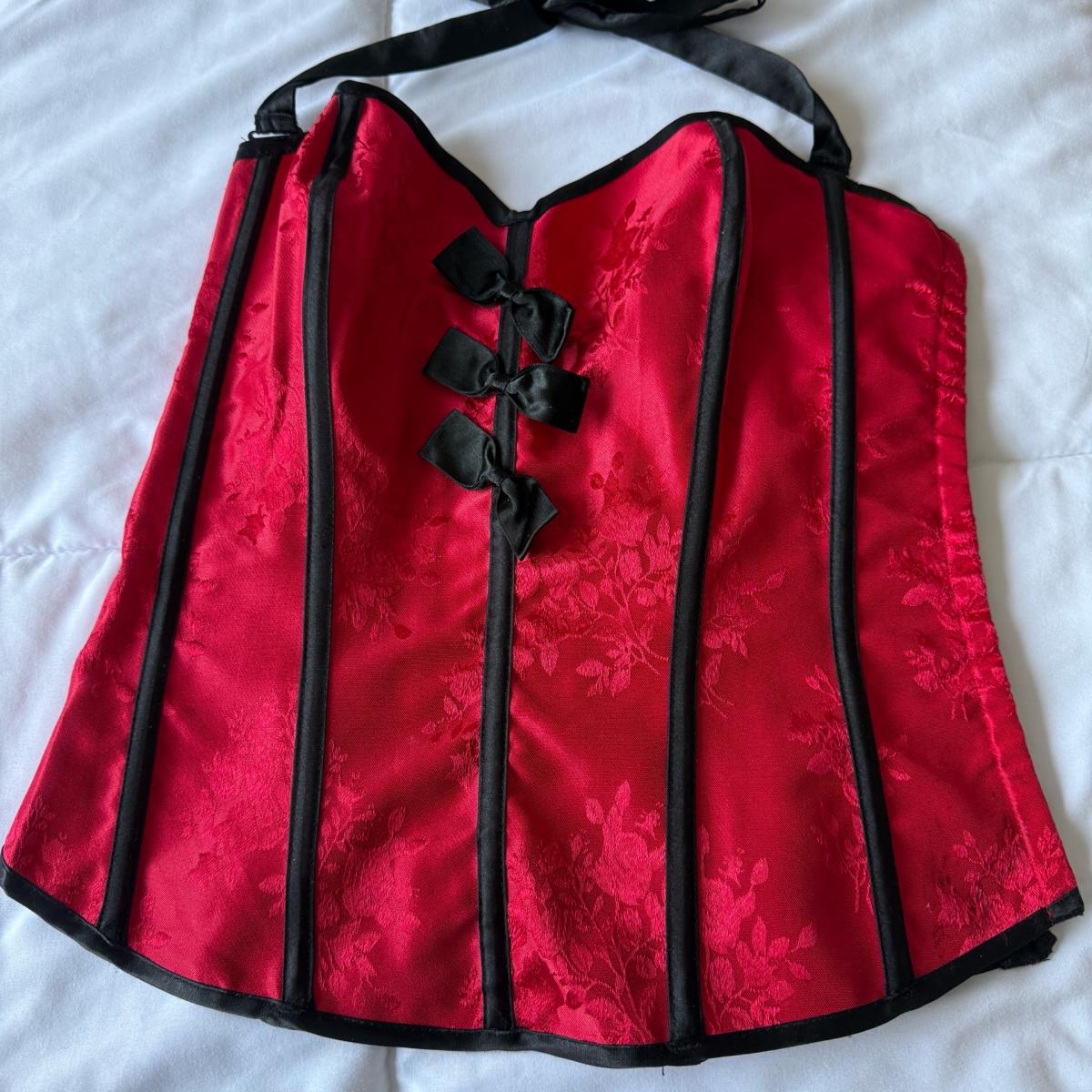 Fredericks of Hollywood Red Satin Floral Corset  Worn Once S - Los Angeles, California - FleaMarketBay