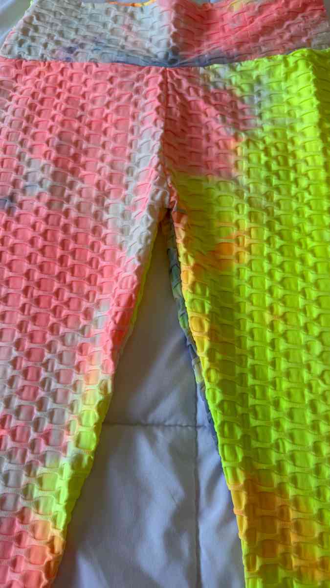 Neon TieDye Textured Leggings  Neon Green Tank Top Set  Fest - Los Angeles, California - FleaMarketBay