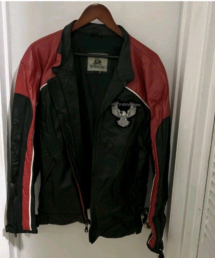 Burks Bay Leather Jacket With Harley Davidson Patches Size L - Virginia Beach, Virginia