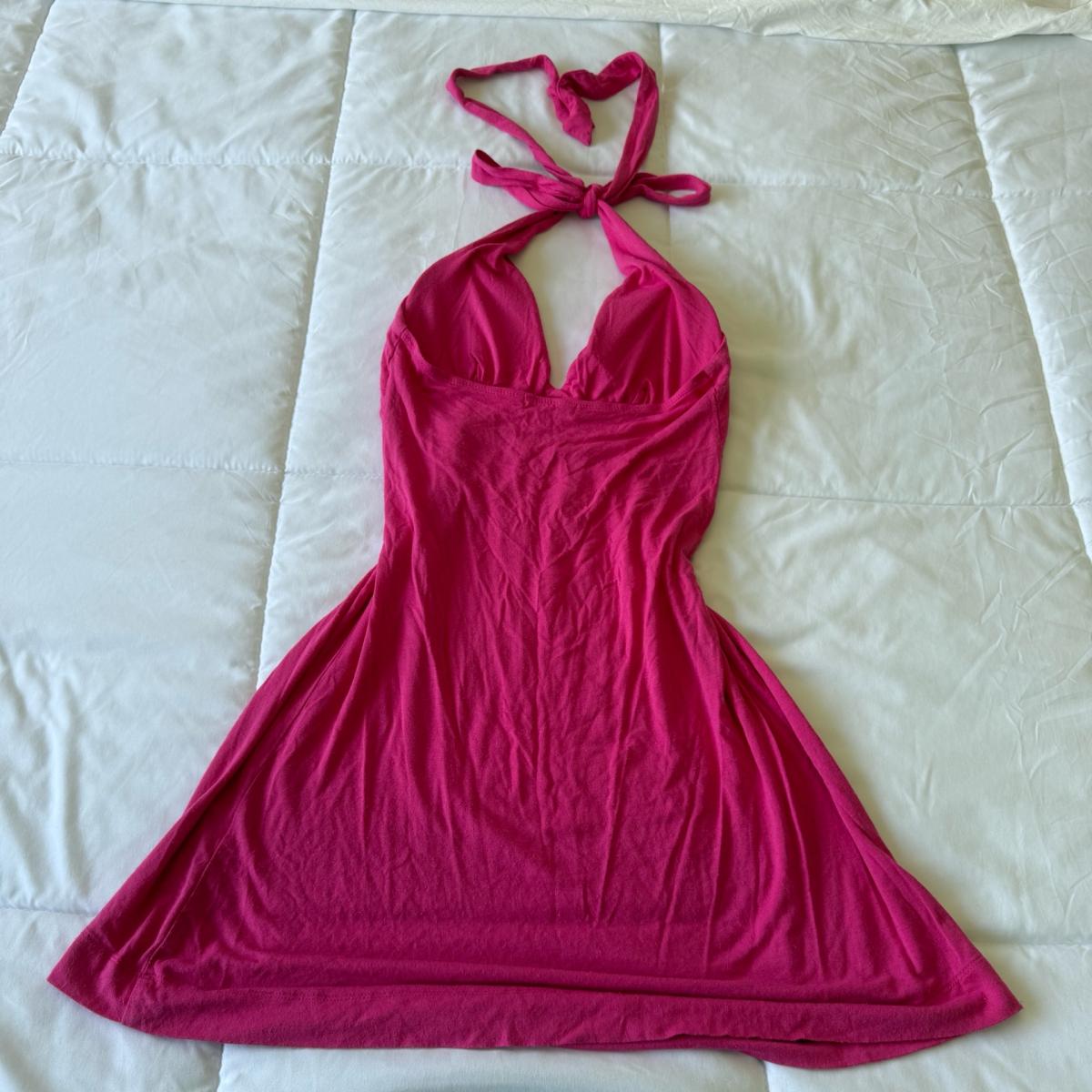 Hot Pink Halter Babydoll Mini Dress  XS  Open Back Tie Neck - Adelanto, California - FleaMarketBay