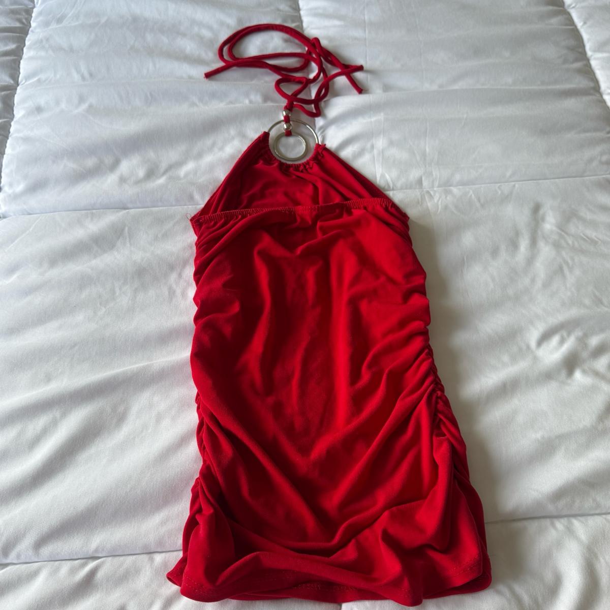 Bold Red Ruched Halter Tank with Metal Ring Detail S - Los Angeles, California - FleaMarketBay