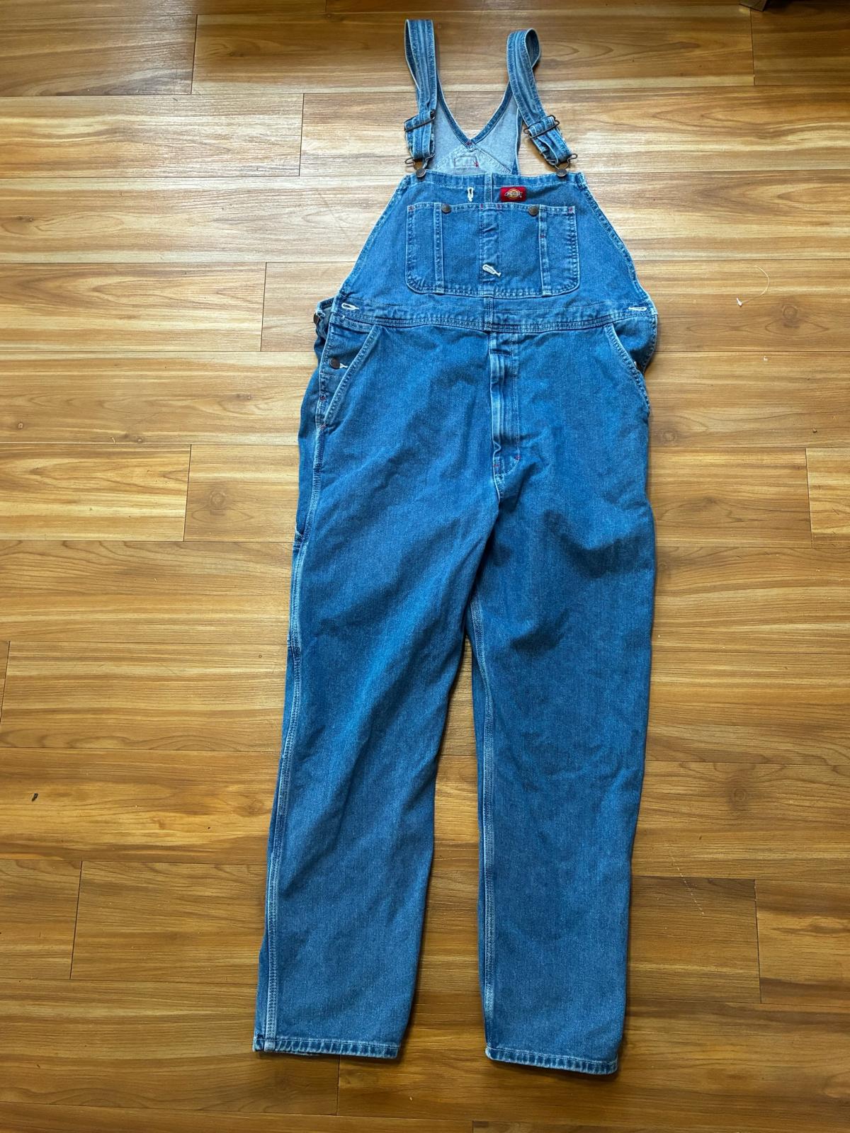 Dickies Mens Denim Bib Overalls Blue Workwear Cotton Size 38 - Raleigh, North Carolina - FleaMarketBay