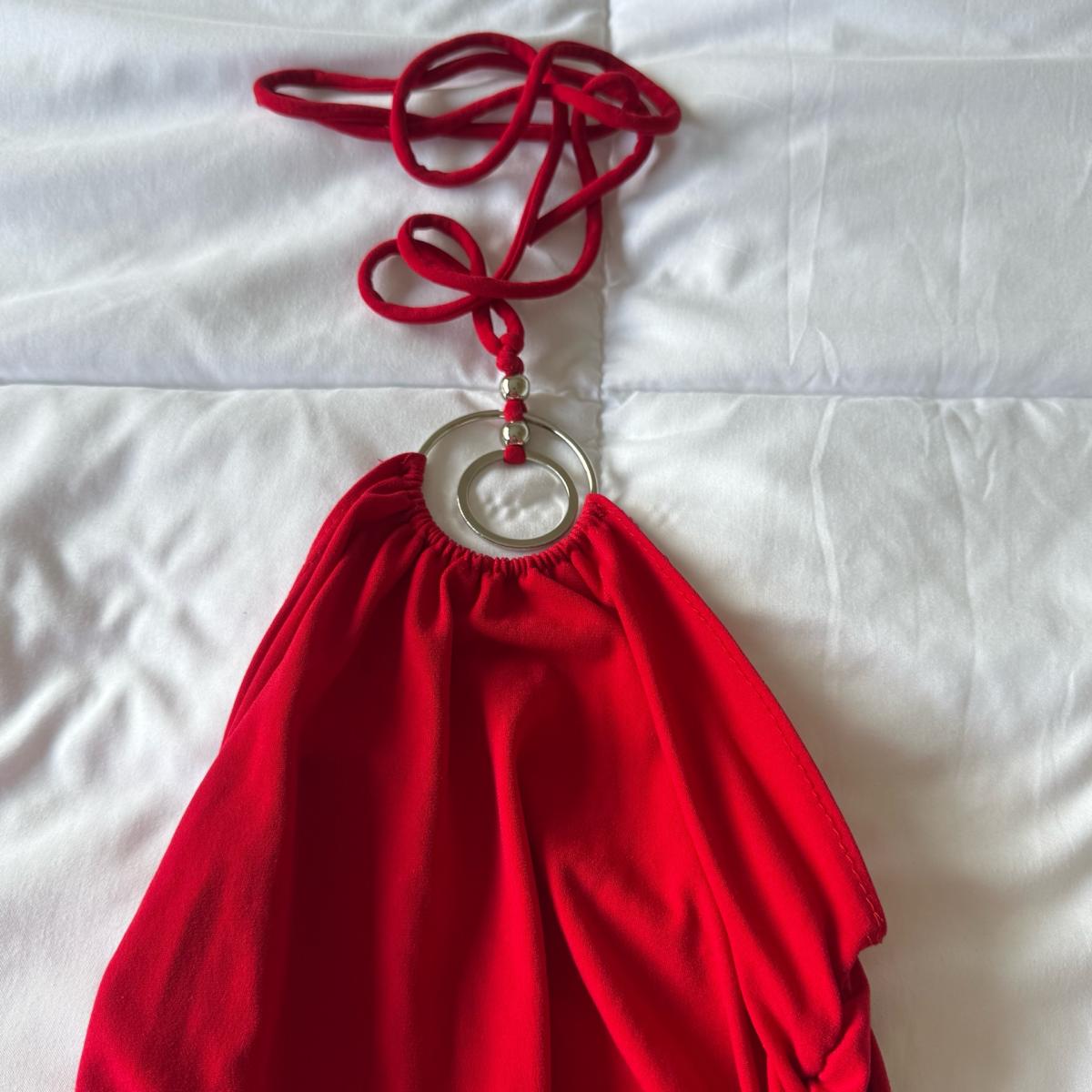 Bold Red Ruched Halter Tank with Metal Ring Detail S - Los Angeles, California - FleaMarketBay
