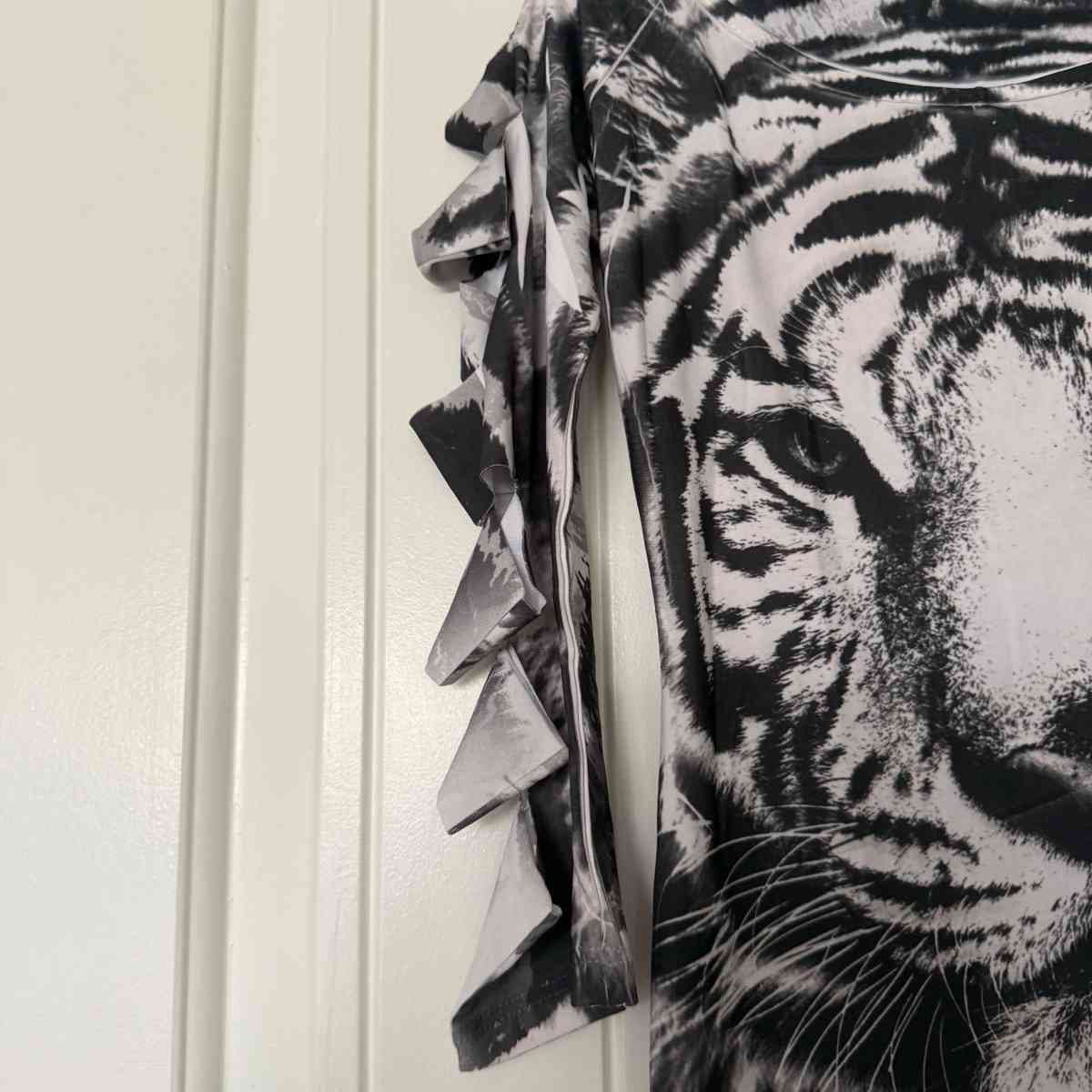 Black  White Tiger Print Bodycon Dress with Ladder CutOut Sl - Los Angeles, California - FleaMarketBay