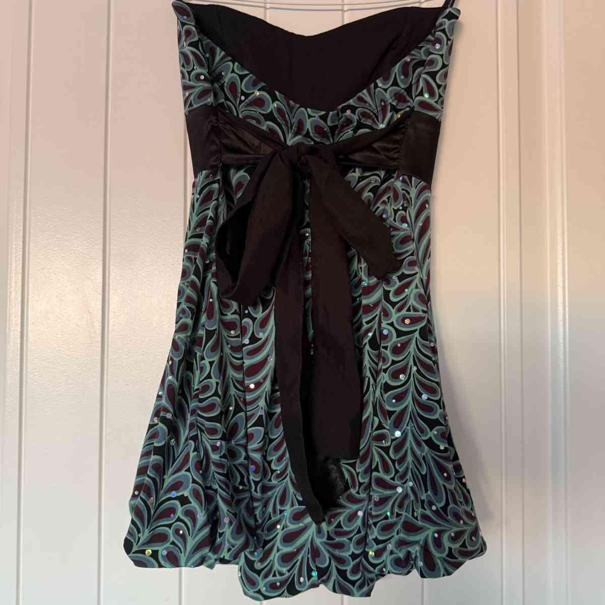 Strapless Teal  Black Sparkle Cocktail Dress with Satin Wais - Los Angeles, California - FleaMarketBay