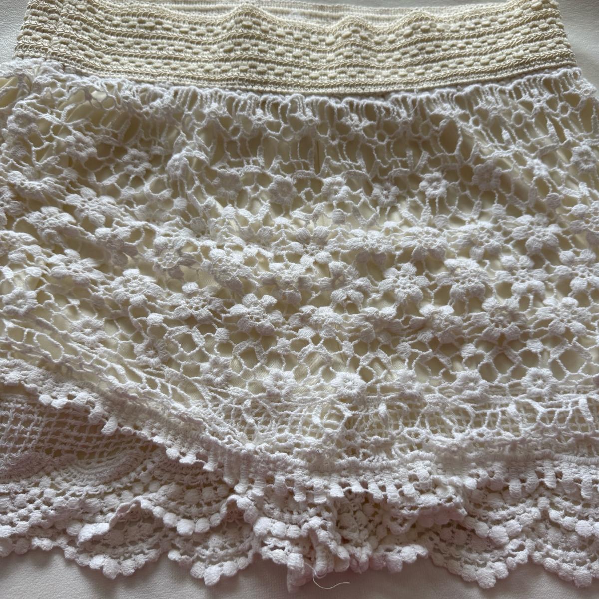 Romantic Ivory Crochet Lace Skort  Floral Boho Overlay Built - Los Angeles, California - FleaMarketBay