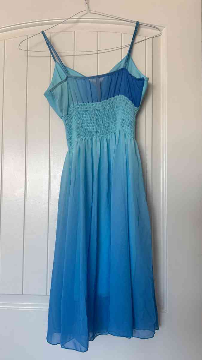 Blue Ombr Chiffon Sundress with Smocked Waist Adjustable Str - Los Angeles, California - FleaMarketBay