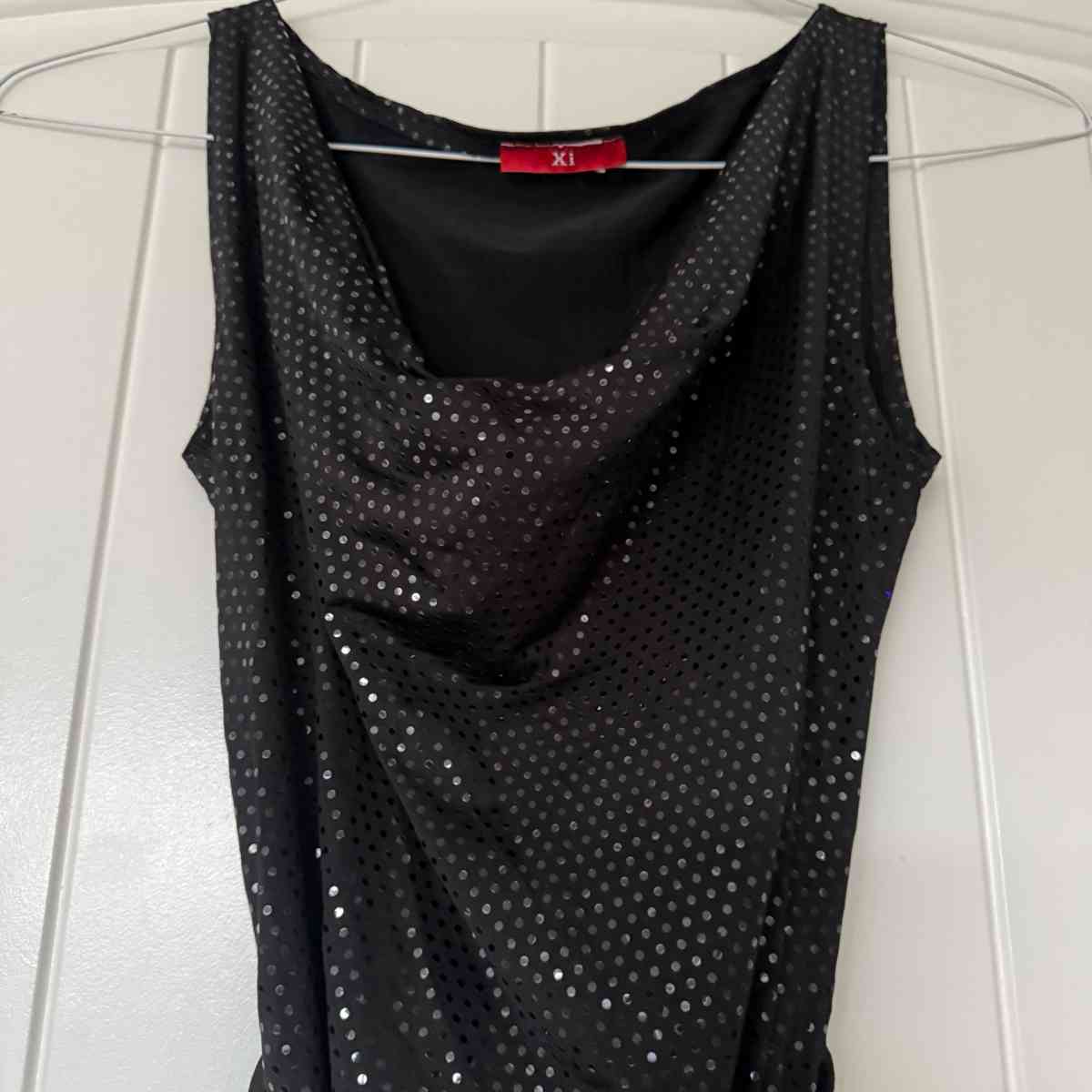 Black Metallic Polka Dot Cowl Neck Cocktail Dress with Gold - Los Angeles, California - FleaMarketBay
