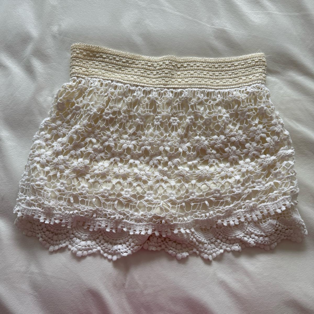 Romantic Ivory Crochet Lace Skort  Floral Boho Overlay Built - Los Angeles, California - FleaMarketBay