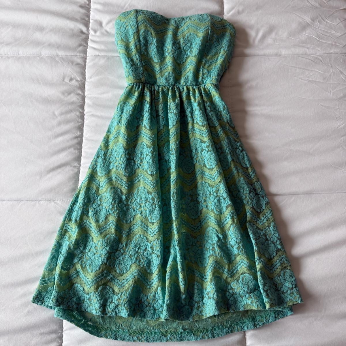Mint  Teal Strapless Lace FitandFlare Dress  BuiltIn Padded - Los Angeles, California