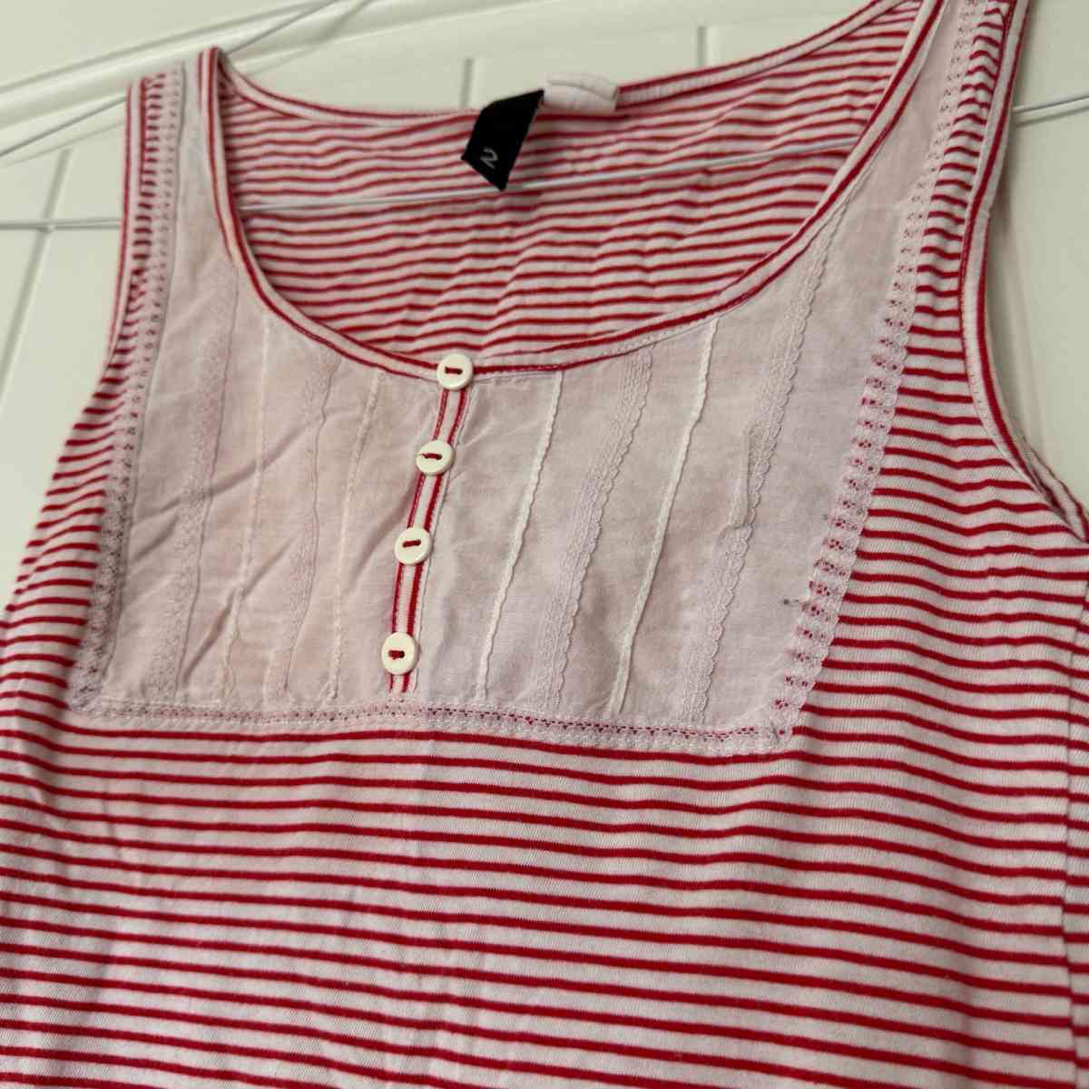 Red  White Striped Sleeveless Tank Top with Button Front - Los Angeles, California - FleaMarketBay