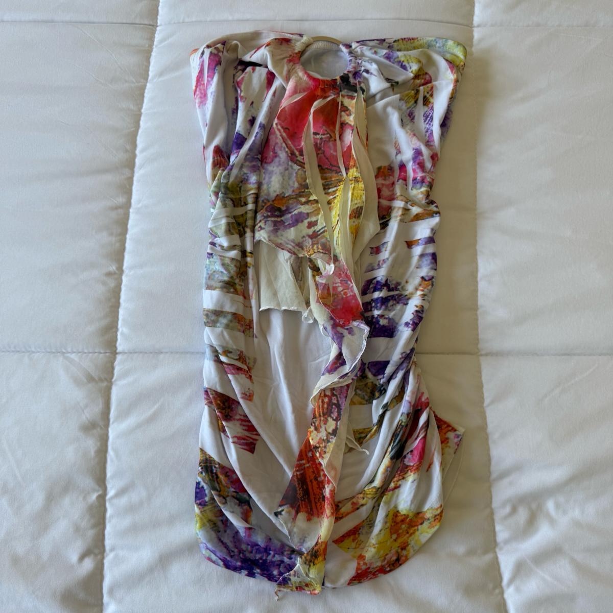 Strapless Abstract Watercolor Ruched Tube Top  Vibrant Multi - Los Angeles, California