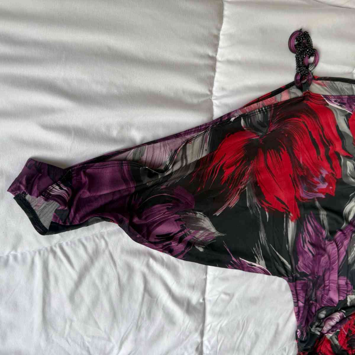 Brand New OneShoulder Ruched Longline Top  Red  Purple Abstr - Los Angeles, California - FleaMarketBay