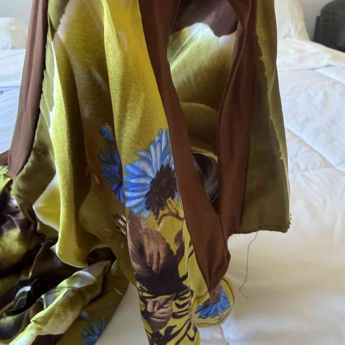 SilkFeel Boho Halter Blouse  Olive Floral Empire Waist State - Los Angeles, California - FleaMarketBay