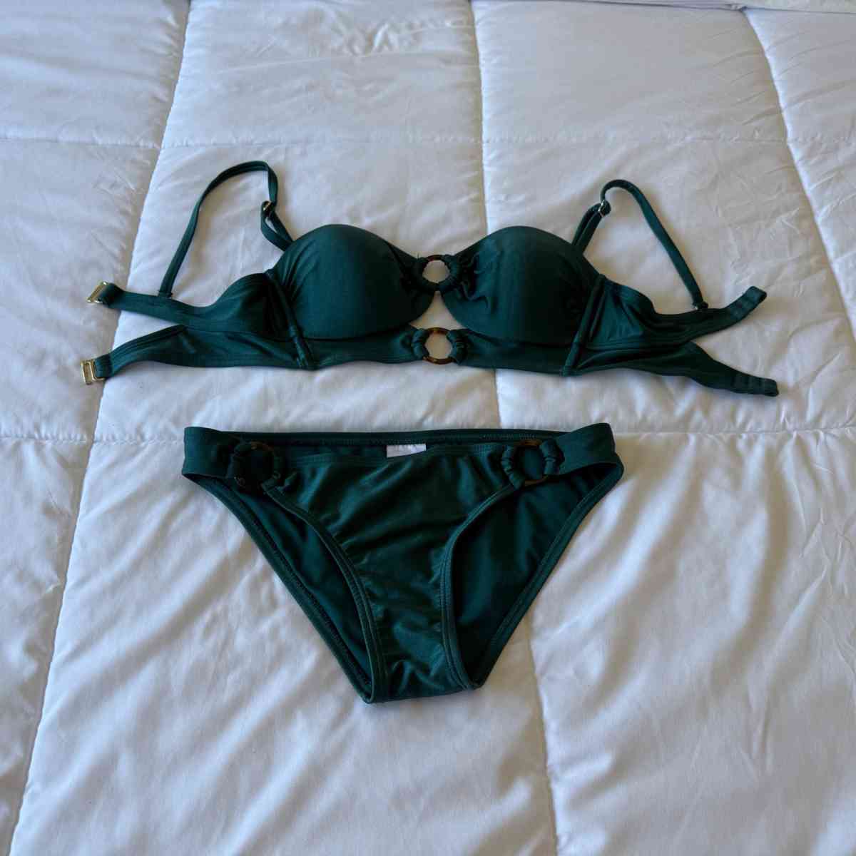 Brand New Forest Green Padded Bikini Set with Ring Details