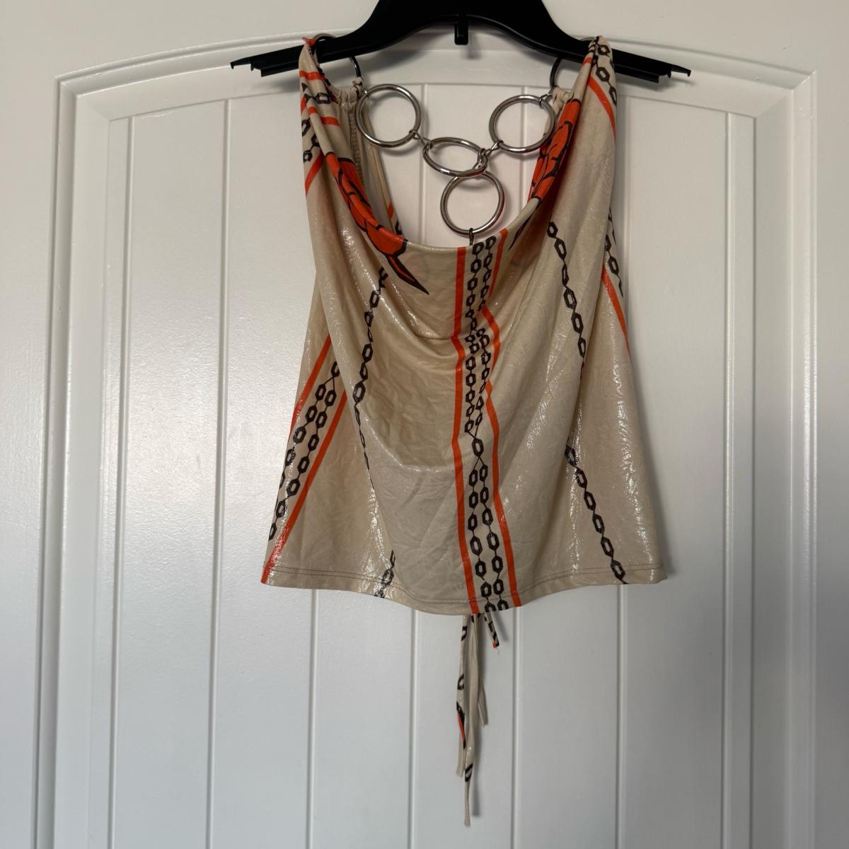 Y2K Backless ChainLink Halter Top with Oversized ORing Hardw