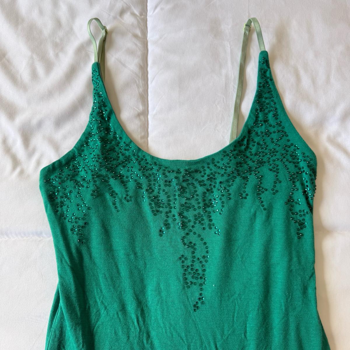Embellished Teal Green Beaded Camisole Tank Top  Adjustable - Los Angeles, California - FleaMarketBay