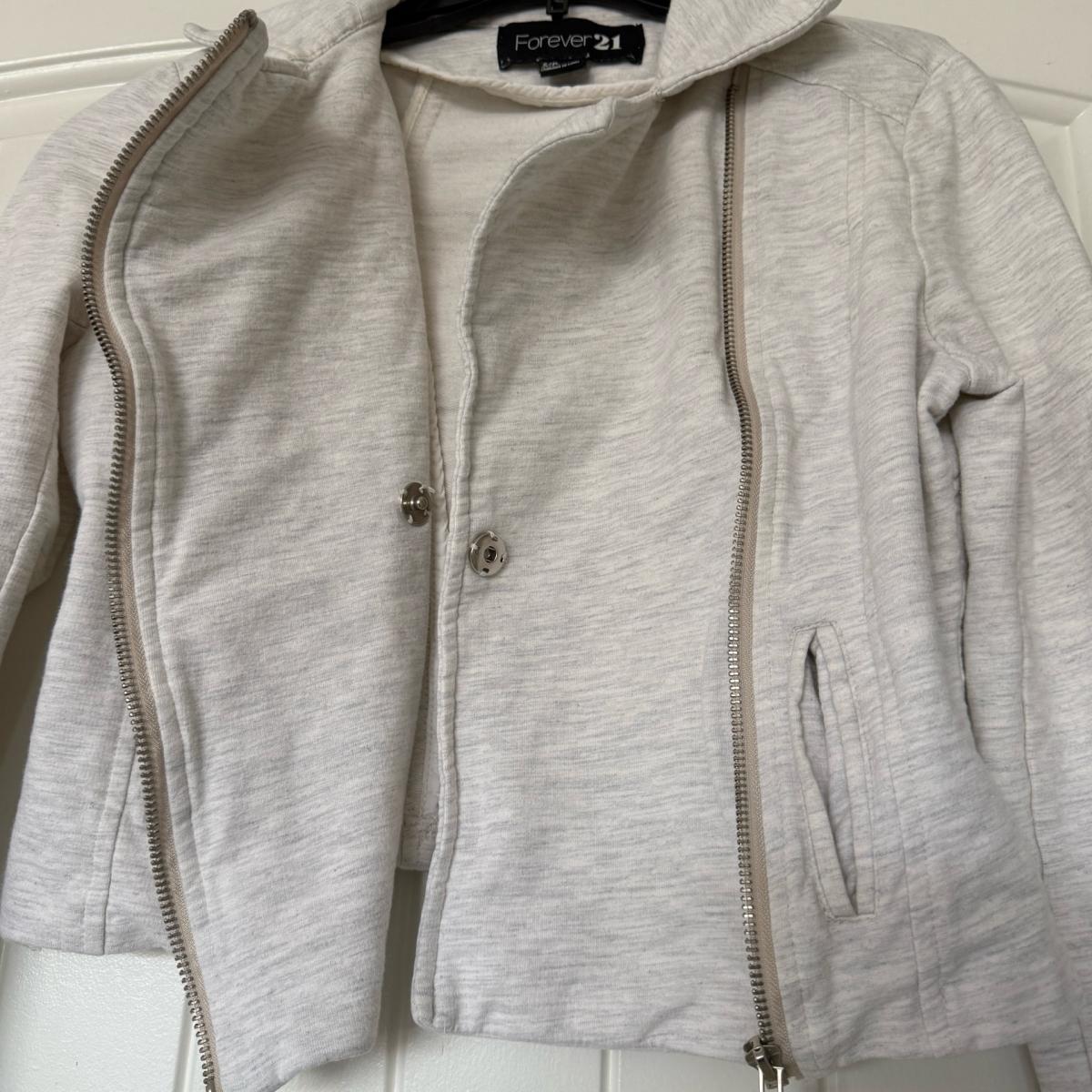 Forever 21 100 Cotton Light Heather Gray MotoStyle Zip Jacke - Los Angeles, California - FleaMarketBay