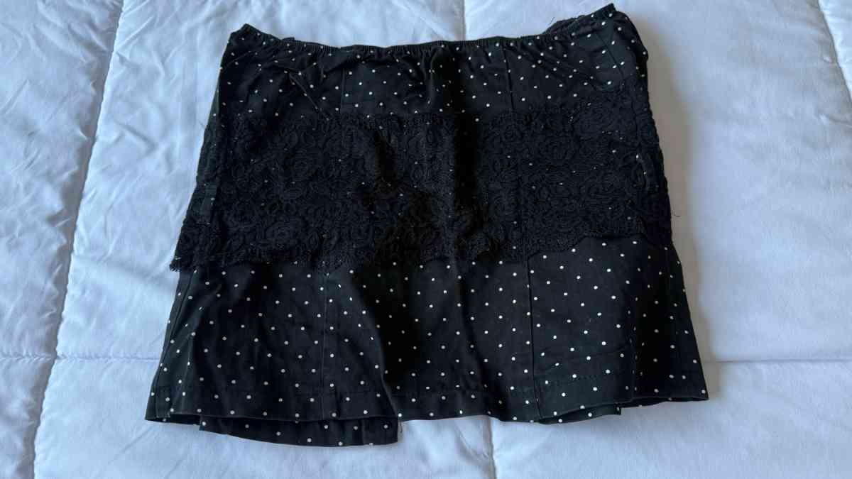 Black Polka Dot Strapless Peplum Top with Lace Overlay  Butt - Los Angeles, California - FleaMarketBay