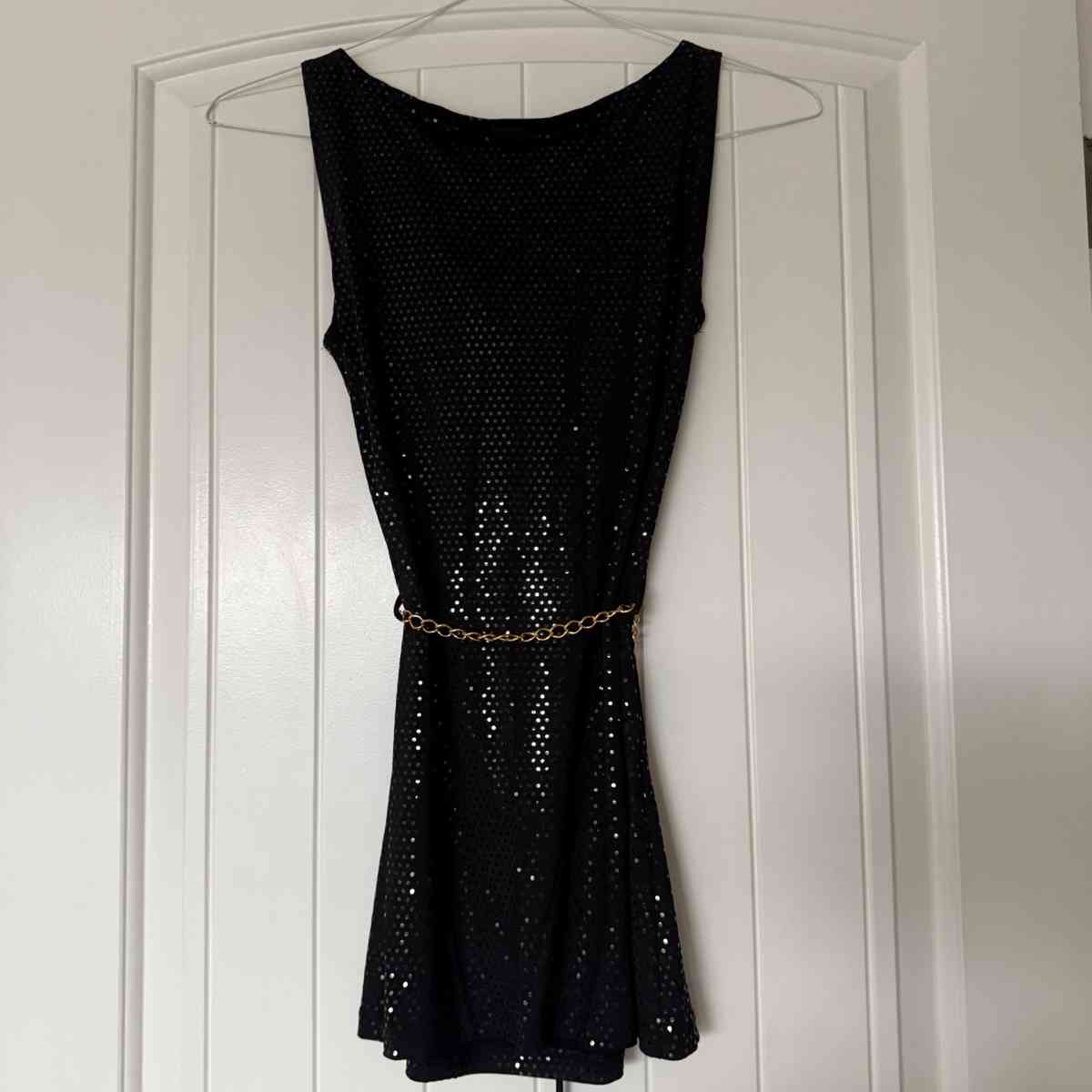 Black Metallic Polka Dot Cowl Neck Cocktail Dress with Gold - Los Angeles, California - FleaMarketBay