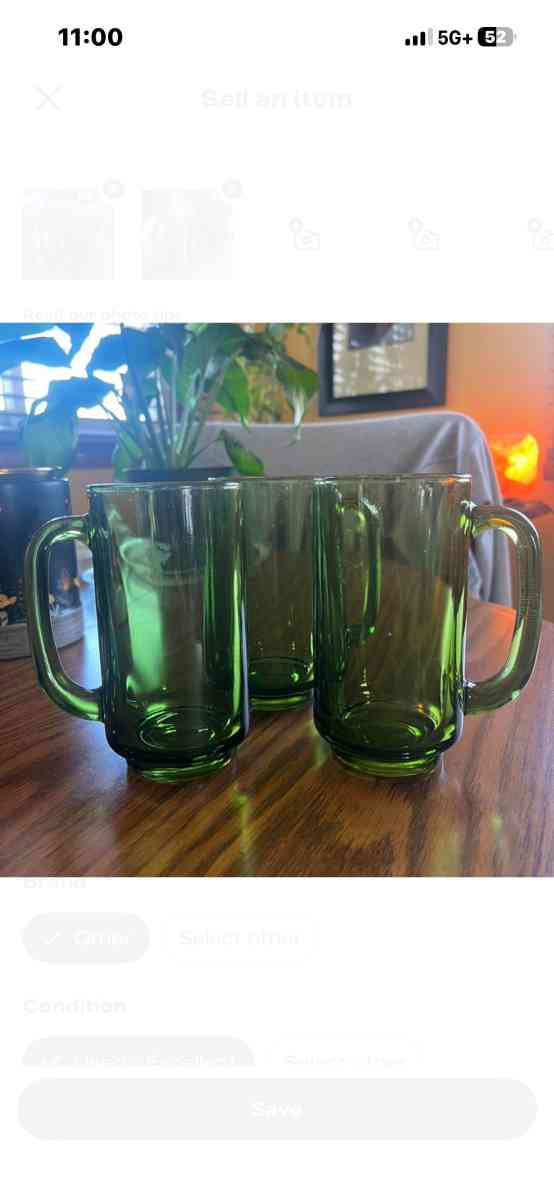 3 Piece Set Of Green Glass Mugs