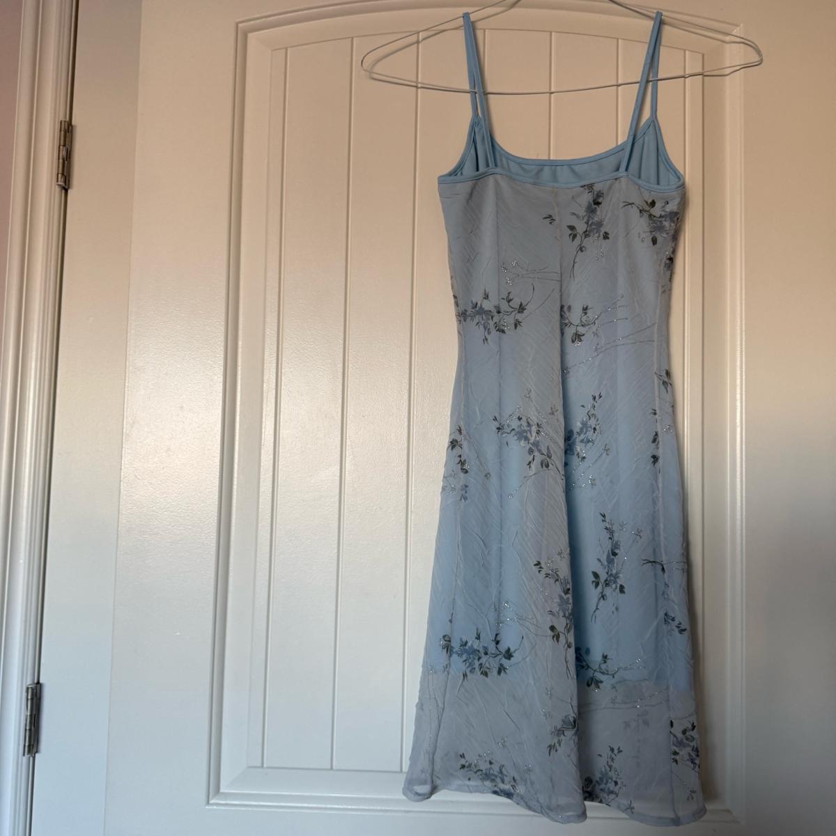 Powder Blue Soft Sky Blue Floral Chiffon Midi Dress  Subtle - Los Angeles, California - FleaMarketBay