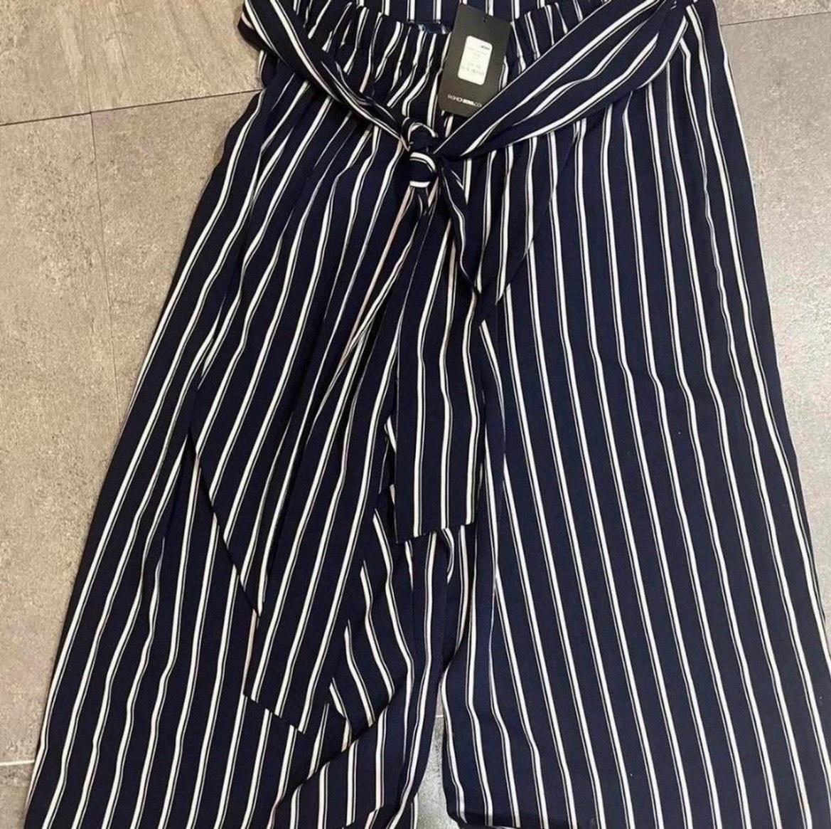 womens striped navy wide flared pants