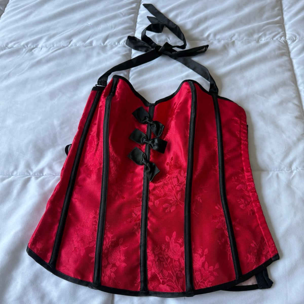 Fredericks of Hollywood Red Satin Floral Corset  Worn Once S - Los Angeles, California - FleaMarketBay