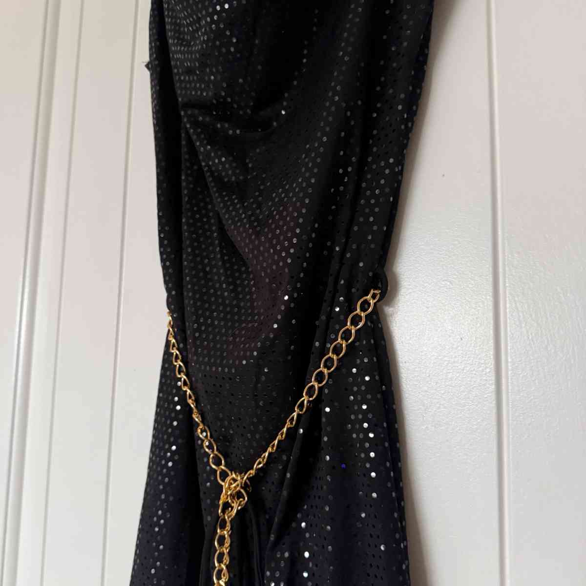 Black Metallic Polka Dot Cowl Neck Cocktail Dress with Gold - Los Angeles, California - FleaMarketBay