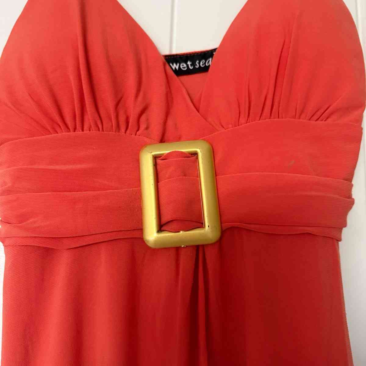 Wet Seal Red Orange Empire Waist Mini Dress with BuiltIn Pad - Los Angeles, California - FleaMarketBay