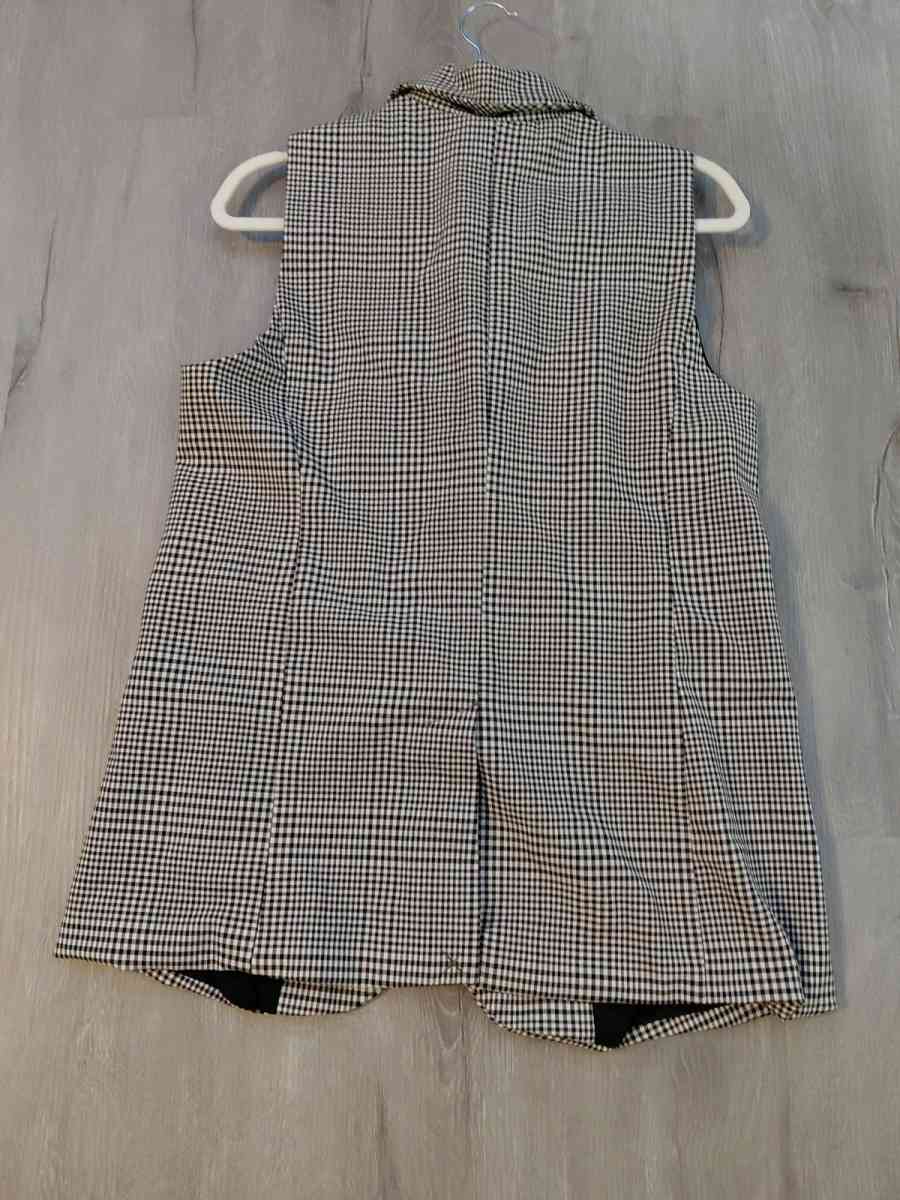 Rachel Zoe Houndstooth Long Vest One Button Black White - Houston, Texas - FleaMarketBay