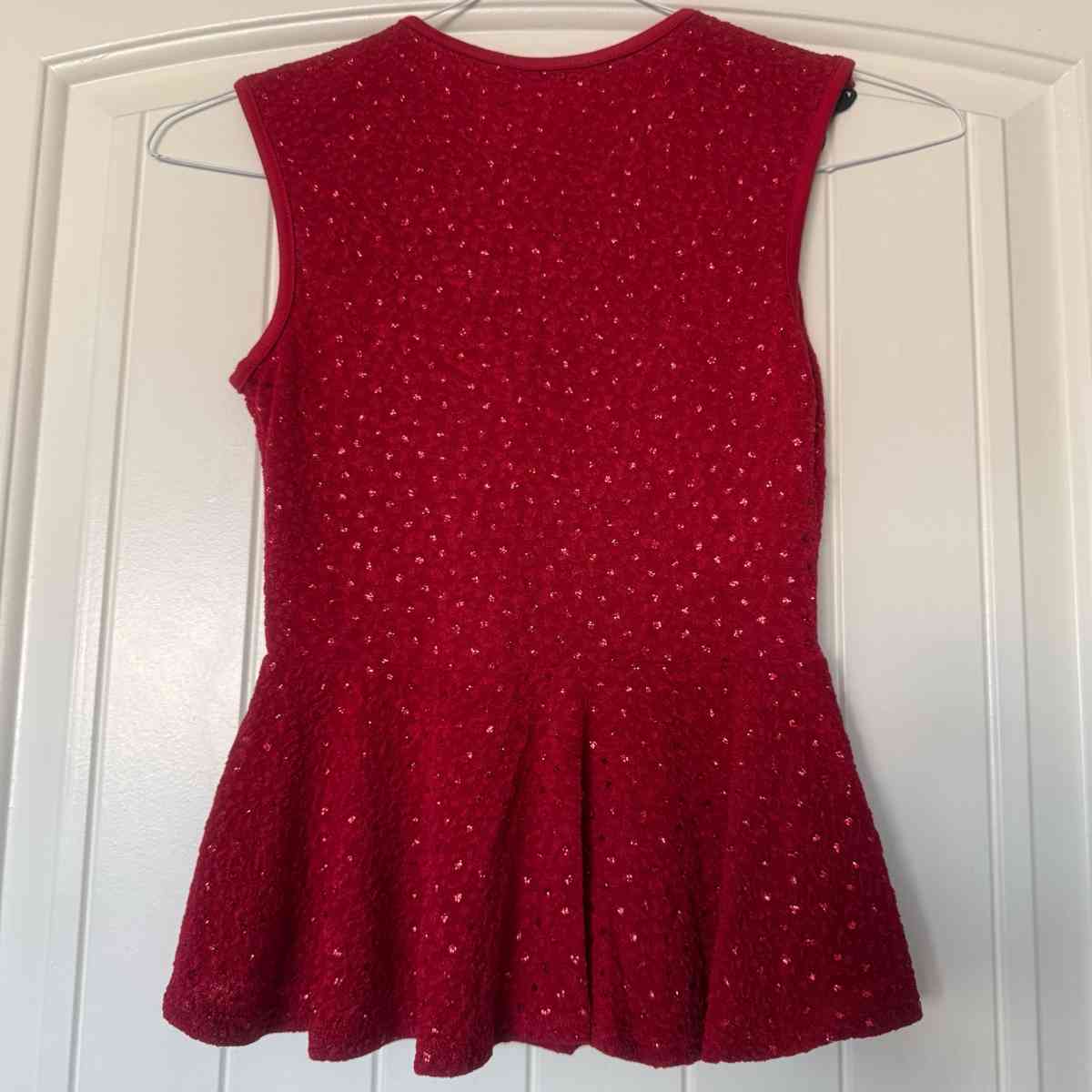 New Red Peplum Top with Black Lace Statement Neckline S - Los Angeles, California - FleaMarketBay