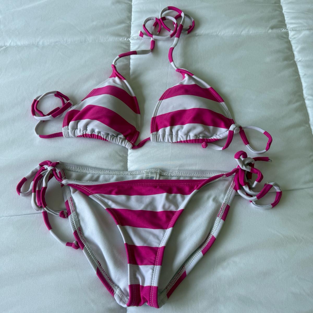 Forever 21 Pink  White Striped Triangle Bikini Set - Los Angeles, California - FleaMarketBay