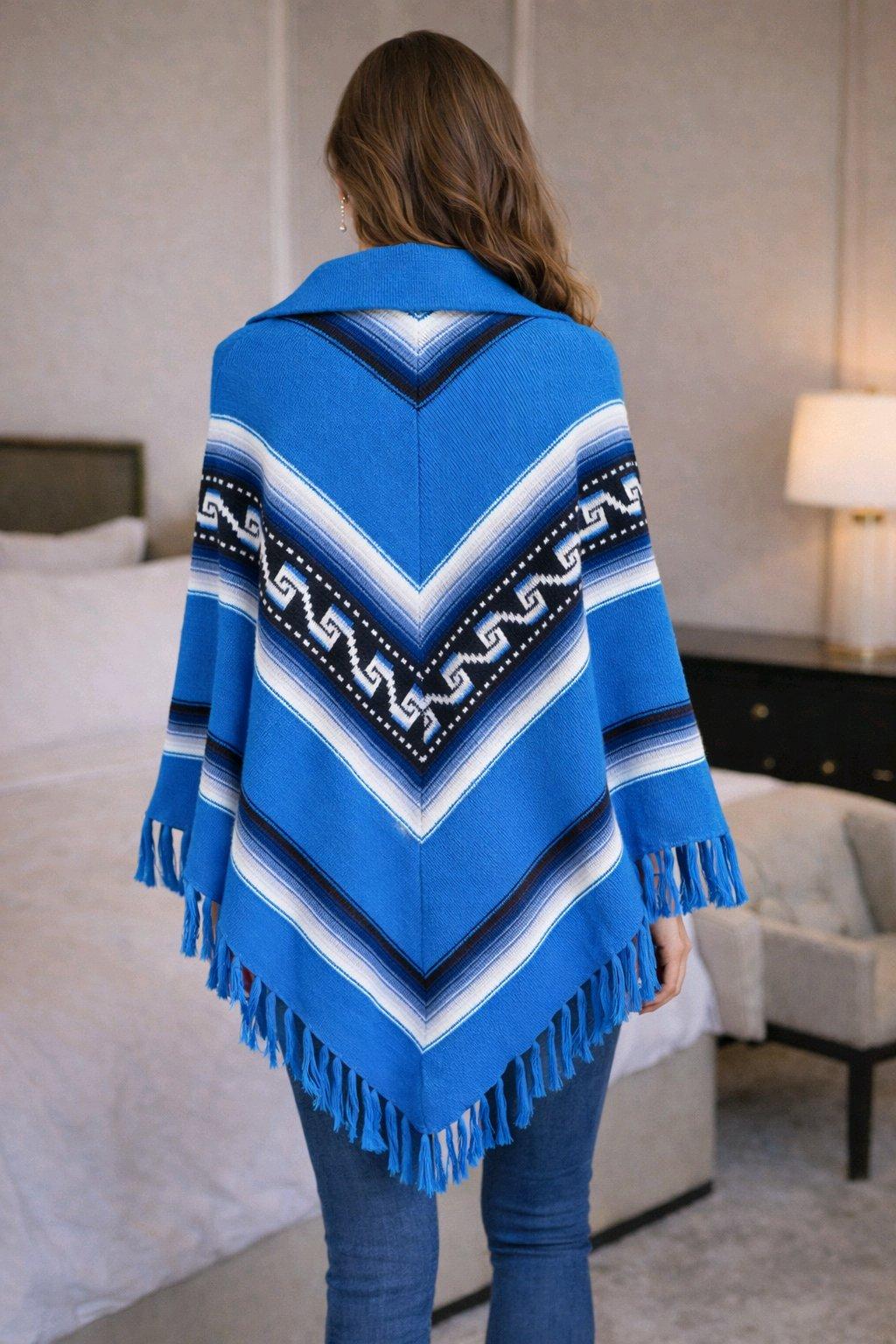 Vintage Mexican Pancho Womens Large Blue - Columbus, Mississippi - FleaMarketBay